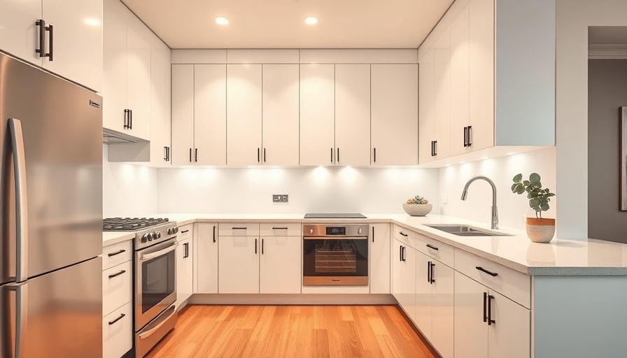 Modern kitchen cabinet refacing 2025, white cabinets, stainless appliances.