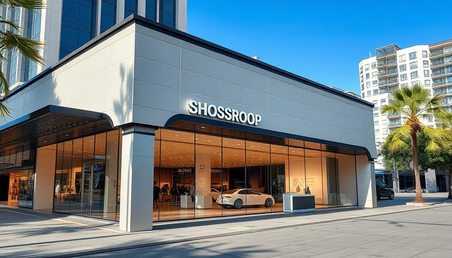 Modern showroom for home remodeling service near me, sleek exterior.