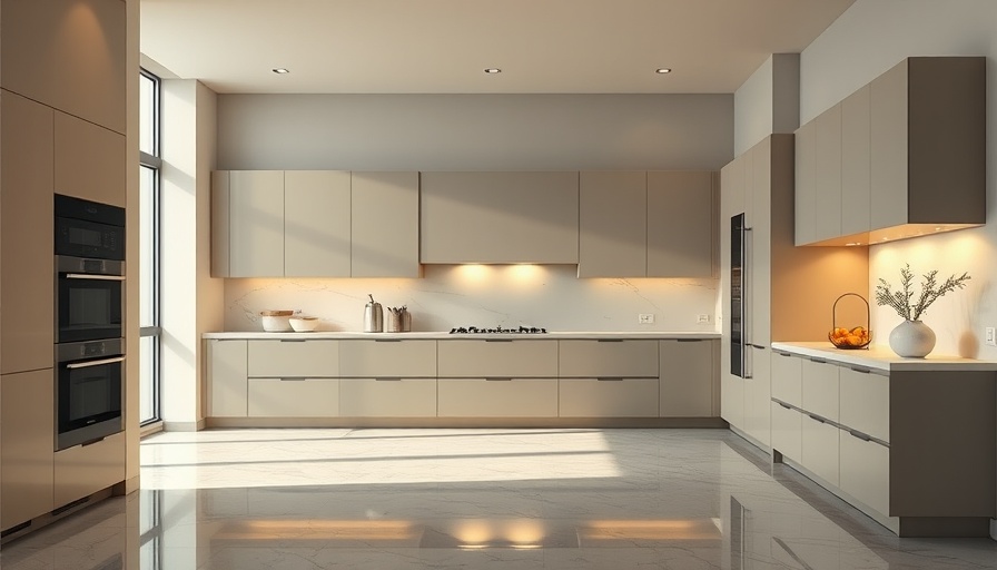 Modern kitchen with elegant cabinets and marble flooring in home remodeling service.