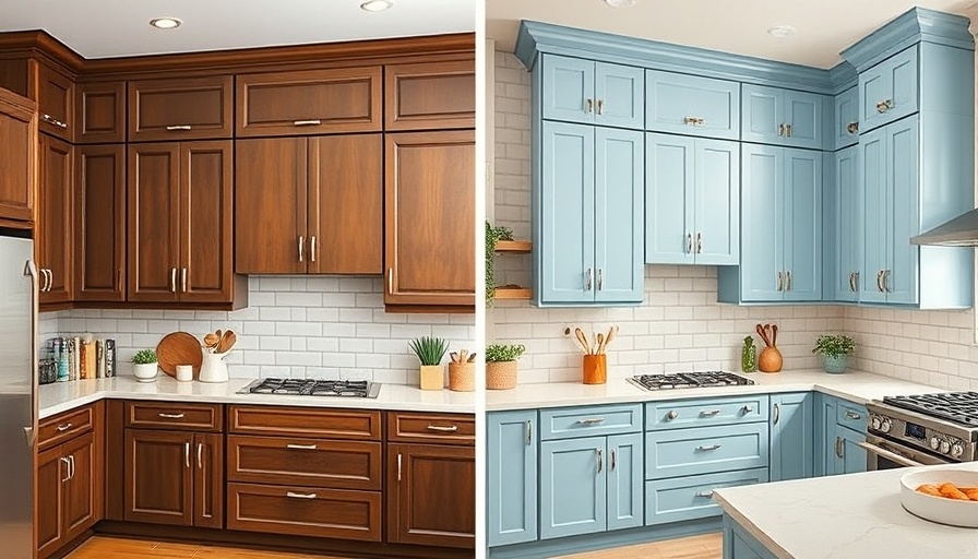 Before and after kitchen remodel highlighting cabinetry changes.