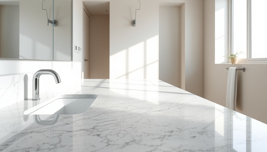 Modern bathroom granite countertops elegant neutral lighting.