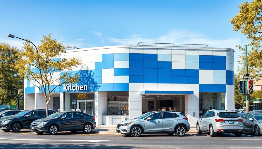Kitchen remodeling near me showroom exterior with parked cars.