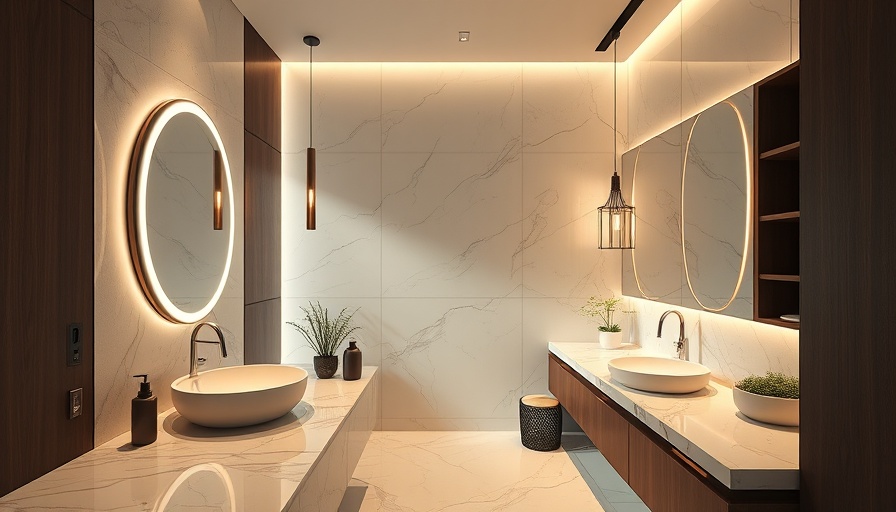 Quiet luxury bathroom design with marble and warm lighting.
