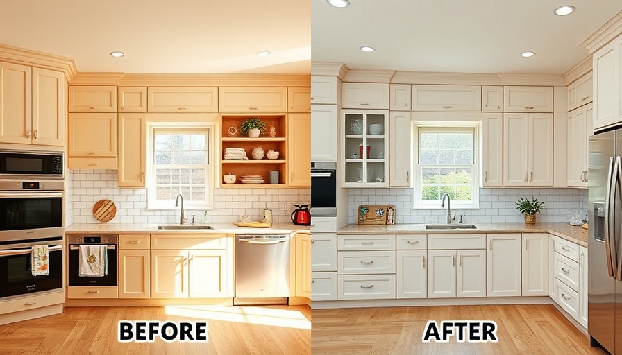 Split image of kitchen remodeling near me; cabinet before and after transformation.