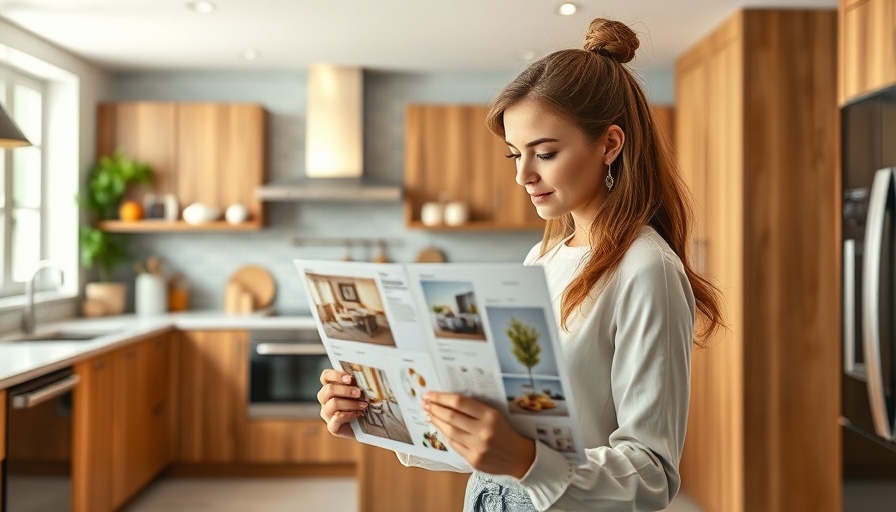 Woman exploring custom kitchen design tips with a mood board.