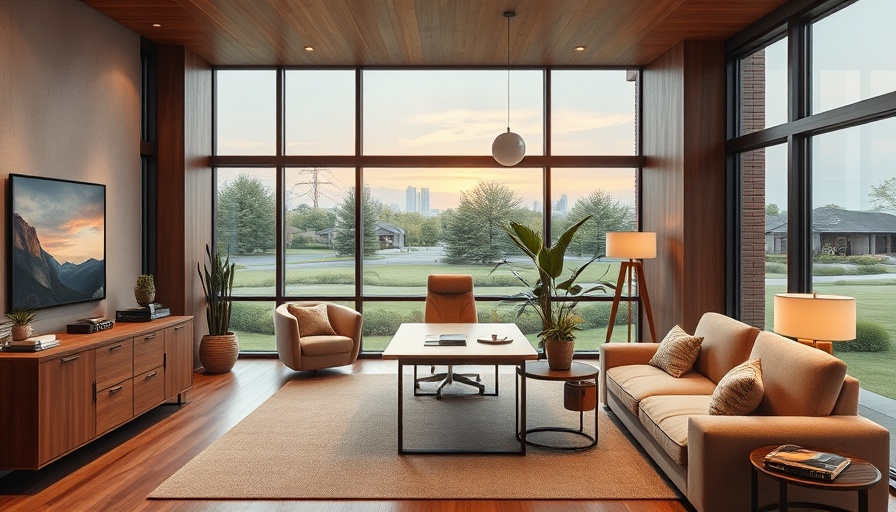 Luxury remodeled office with large windows by Chicagoland designer.