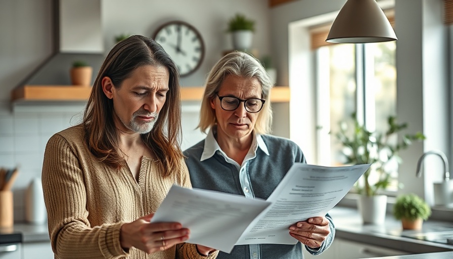 Distressed couple handling paperwork in a kitchen, home remodeling service near me.