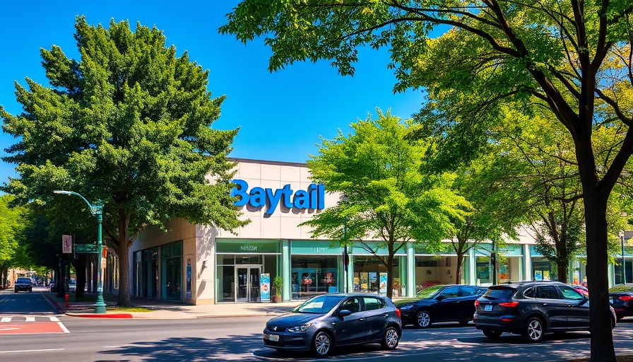 Modern store exterior for kitchen remodeling near me with blue signage.