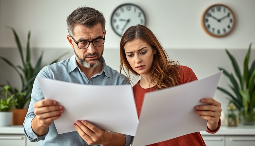Stressed couple in kitchen reviewing DIY kitchen installation dangers.