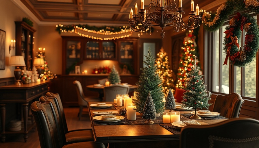 Elegant holiday-themed dining room with festive decorations.