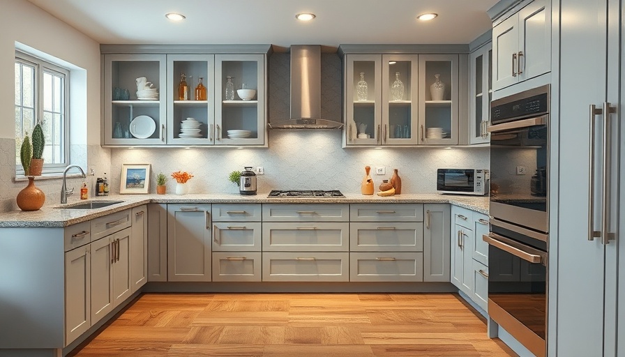 Decorated kitchen cabinet tops with stylish accents.