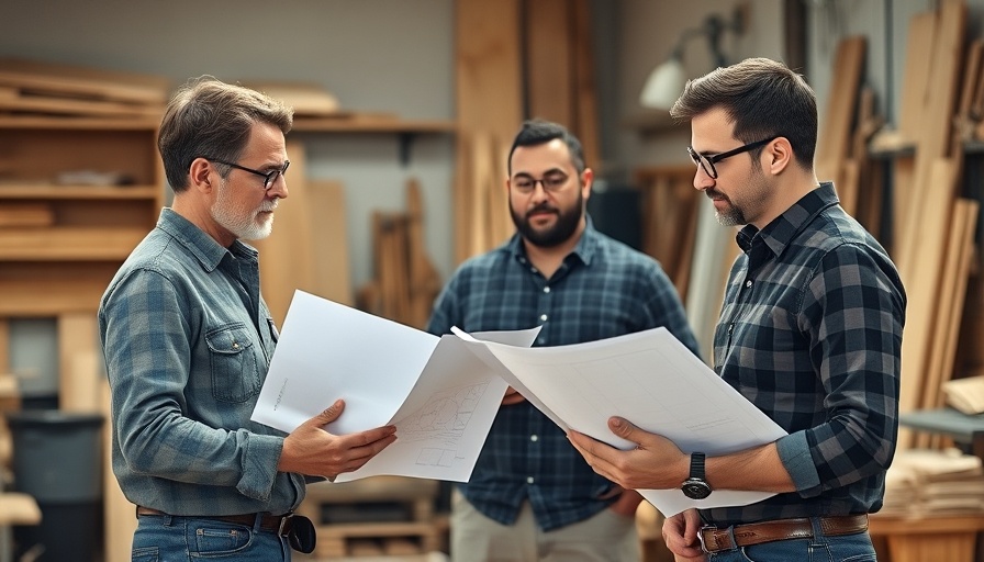 Professionals reviewing designs in a woodworking shop for modern kitchen designs Calgary.