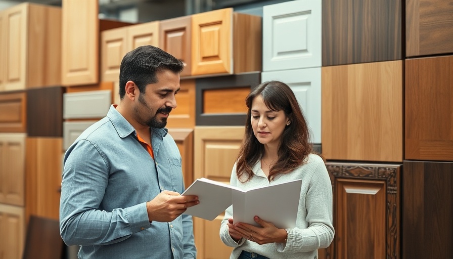 Couple choosing kitchen cabinet styles in a showroom