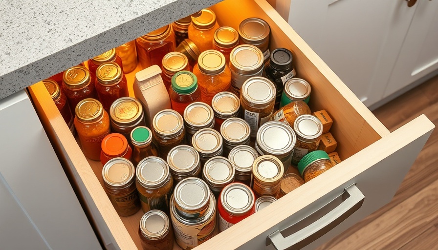 Efficient kitchen drawer storage solutions with jars and cans