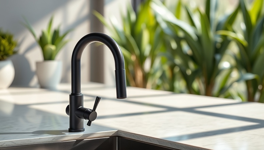 Modern black faucet in stylish kitchen with natural lighting.