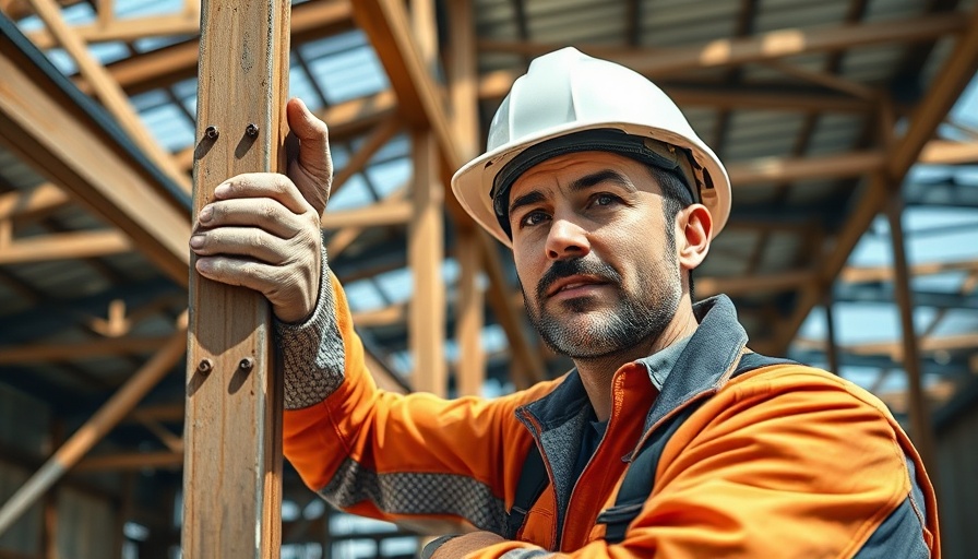 Construction worker at a building site, home remodeling service theme.