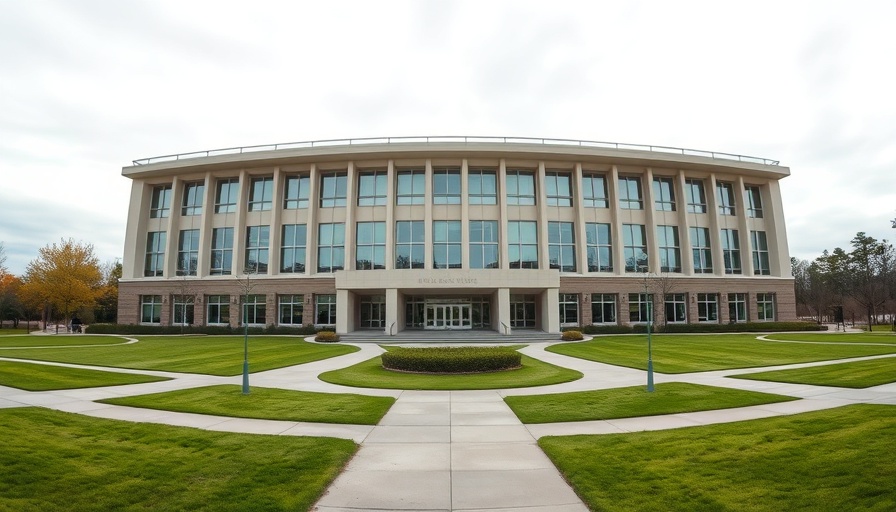 Modern building facade with green lawns at Havener Center.