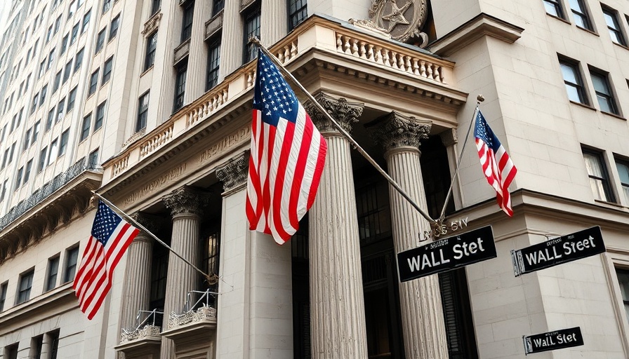 Facade of New York Stock Exchange with American flag.