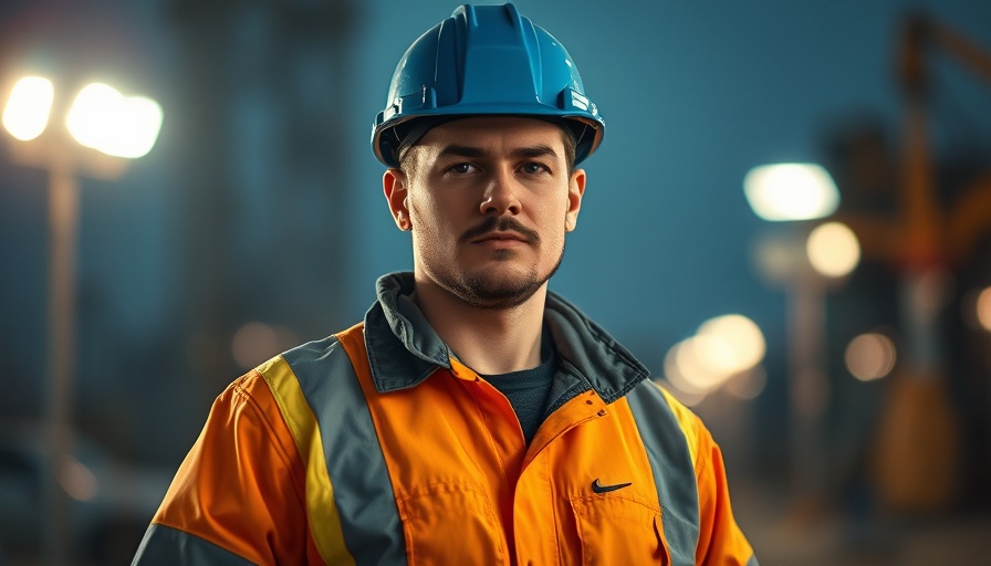 Determined construction worker at a site, showcasing home improvement.