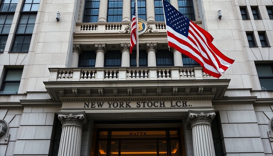 New York Stock Exchange facade with flag, Tutor Perini construction outlook.