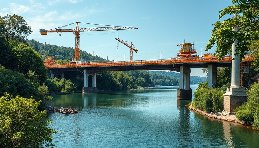 Impressive bridge construction over river, near home remodeling service.