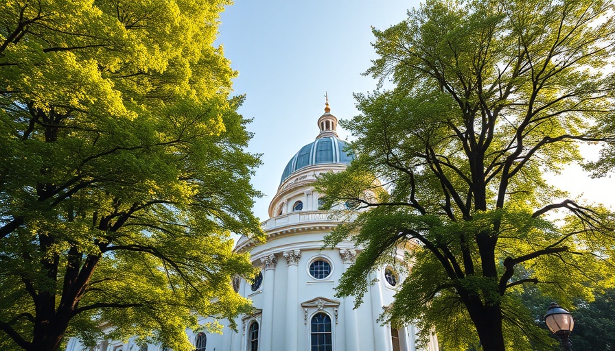 Historic domed building surrounded by trees on a clear day.