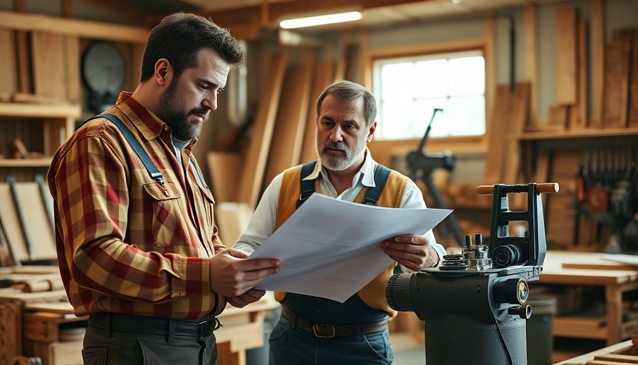 Craftsmen discussing plans, home remodeling services setting.