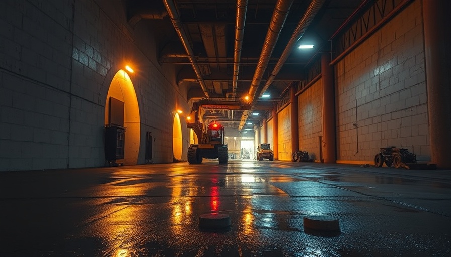 Construction tunnel with machinery and pipes.