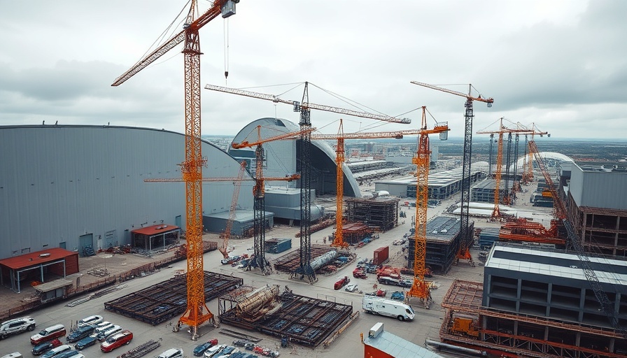 AI infrastructure challenges: construction site with cranes and machinery.