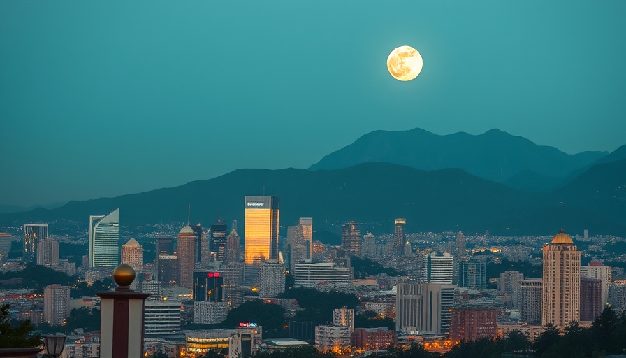 Dusk city skyline with full moon, serene home remodeling service near me view.