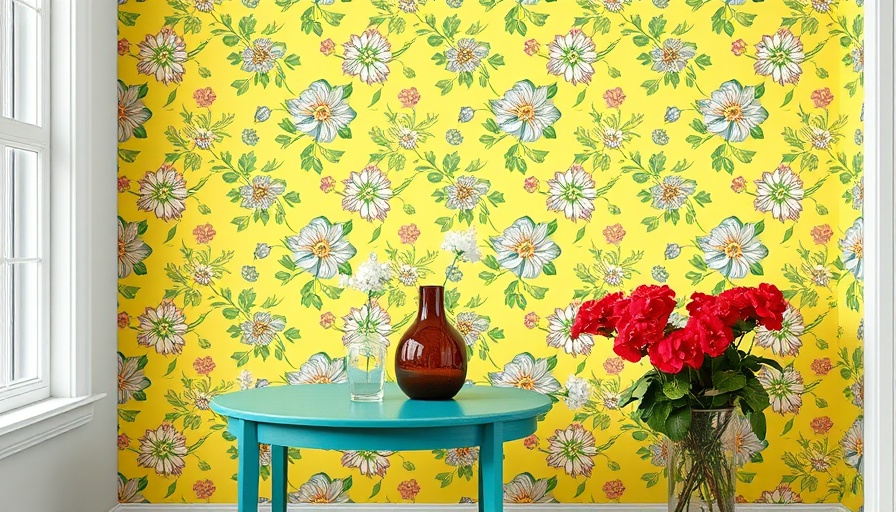 Floral wallpaper backdrop with vase and flowers for kitchen remodeling inspiration.