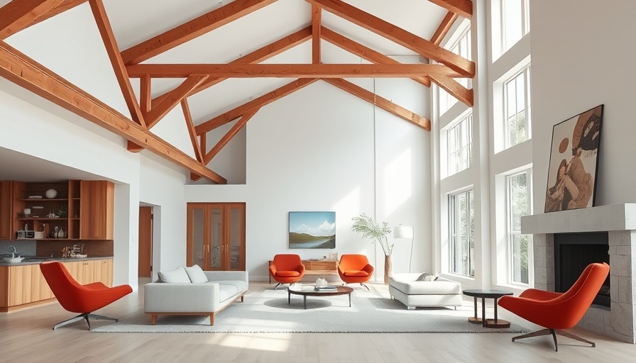 Bright living room with exposed beams in home renovations.
