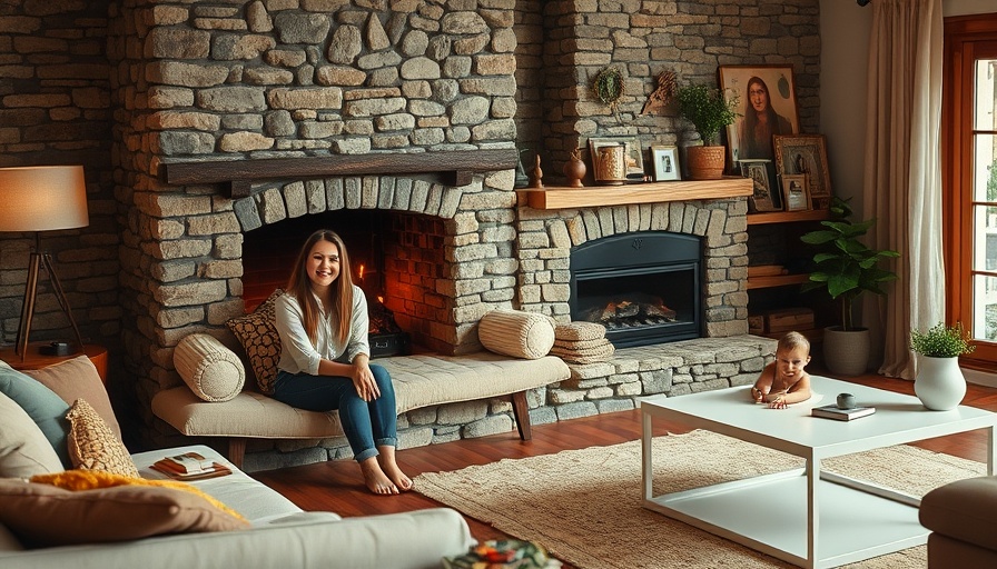 Charming living room with stone fireplace and cozy seating.