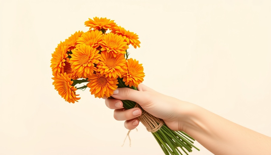 Vibrant marigold bouquet in woven holder, perfect gift for mothers