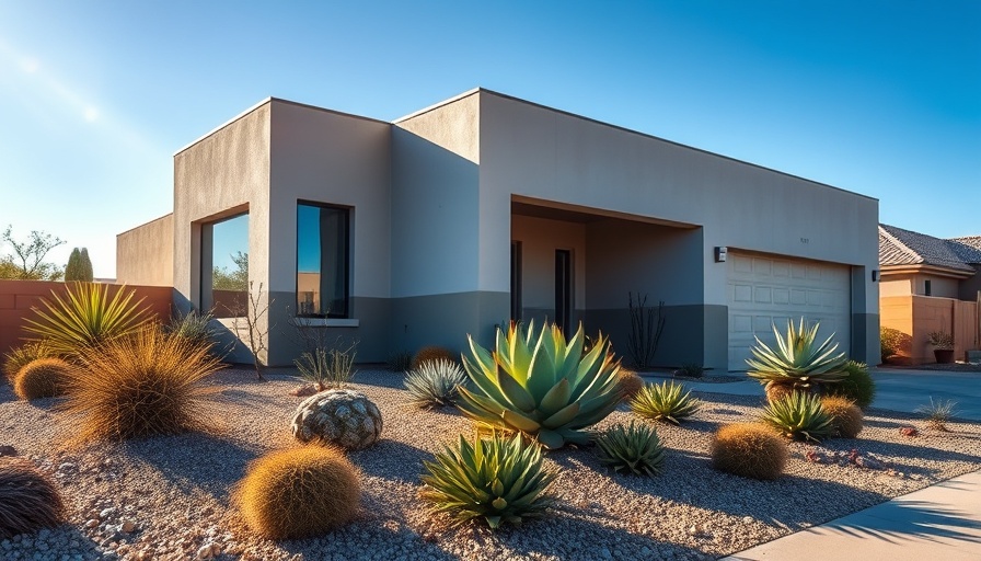 Modern suburban house with vibrant landscaping and desert plants. Kitchen Remodeling Costs Tariffs.