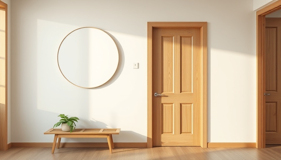 Minimalist home decor with painted circle and wood accents.