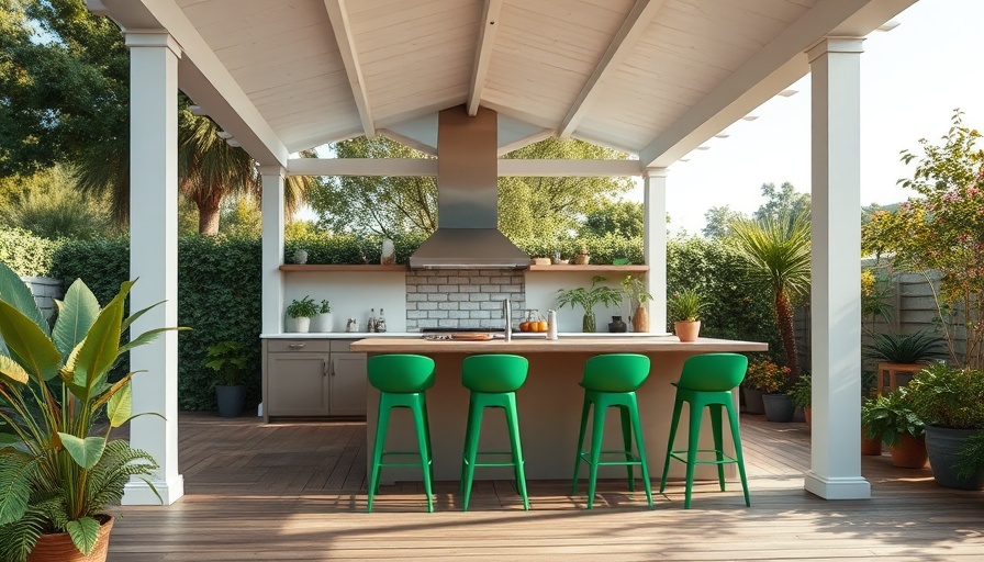 Beautiful open-air built-to-last outdoor kitchen in a garden.