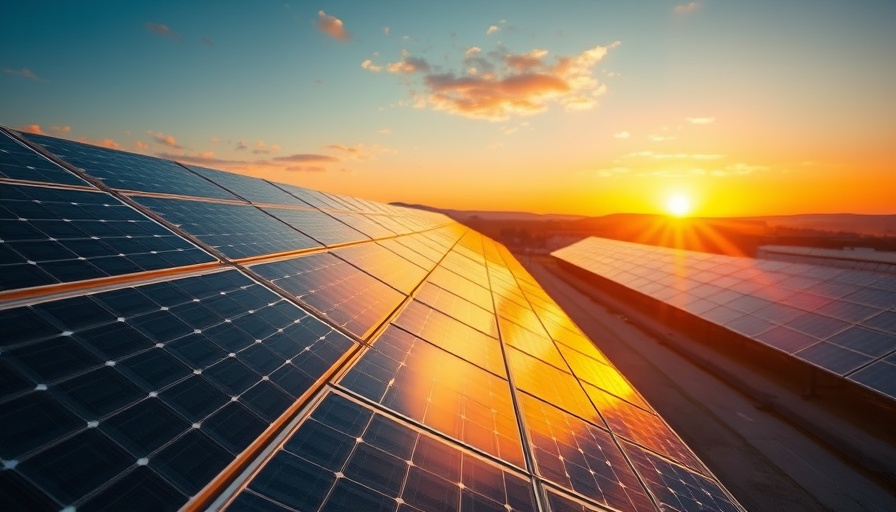 Kelso Solar Project panels at sunset, vibrant sky reflection.