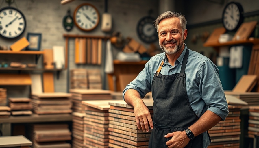 Artisan in workshop leaning on tiles during bathroom remodeling.