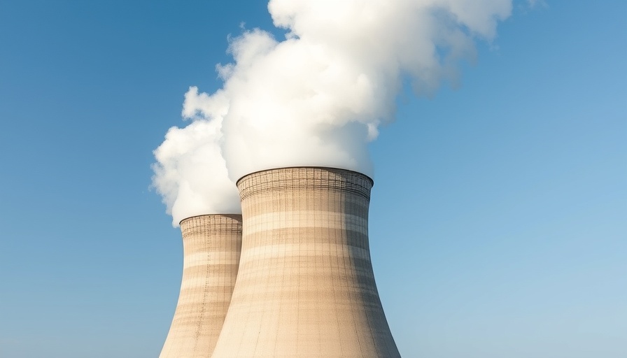 Cooling tower emitting steam for Canada nuclear waste project.