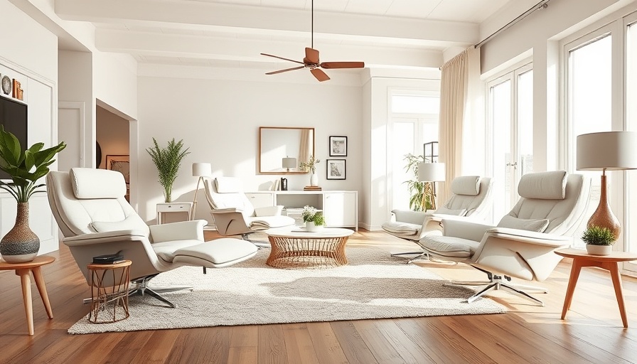 Stylish recliners in a bright, modern living room with natural light.