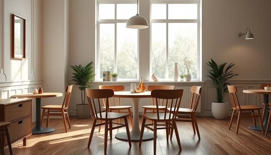 Pinch NYC showroom dining area with wooden furniture.