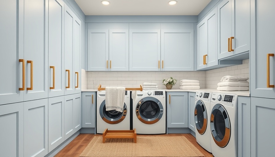 Modern laundry room featuring cabinet hardware from Etsy.
