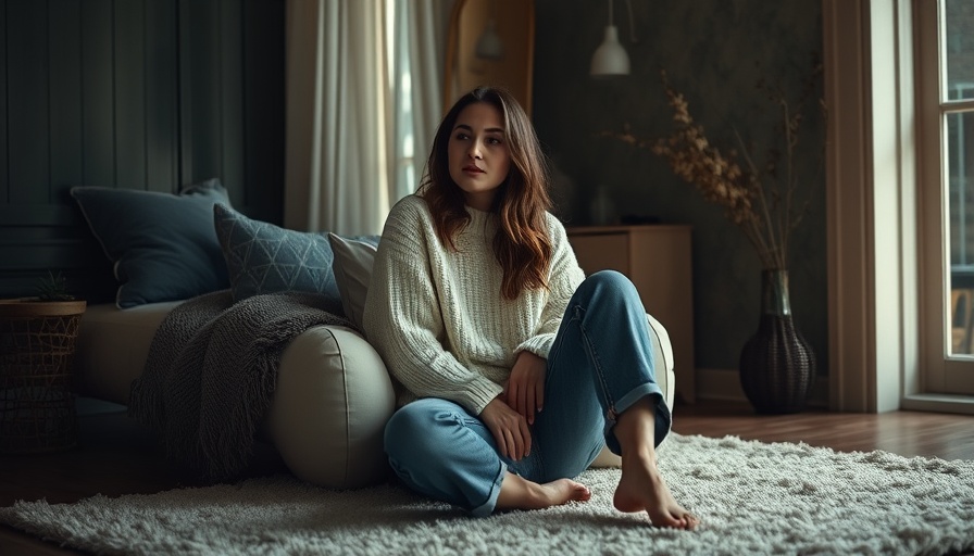 Cozy indoor setting with woman seated in rich tones.