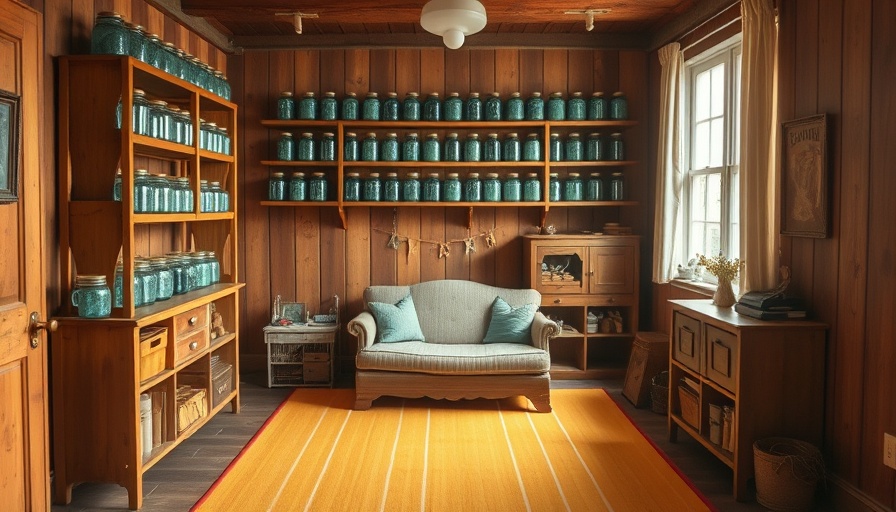 DIY art installation with canning jars on rustic shelves in a cozy room.