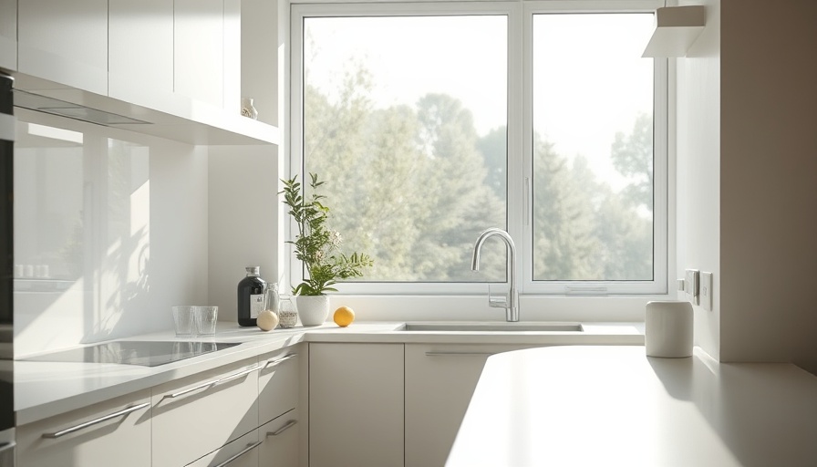 Minimalist kitchen with modern design and natural light.