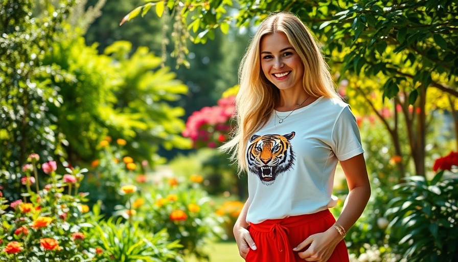 Woman in a garden wearing white t-shirt and red skirt, Nordstrom Anniversary Sale Picks.