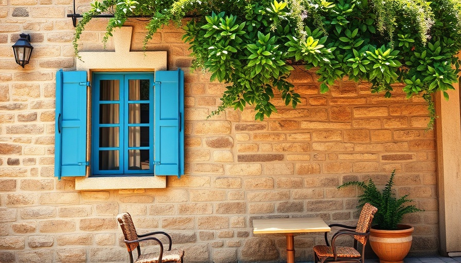 Charming outdoor cafe table by a rustic wall for Hot Spell Home Renovations.