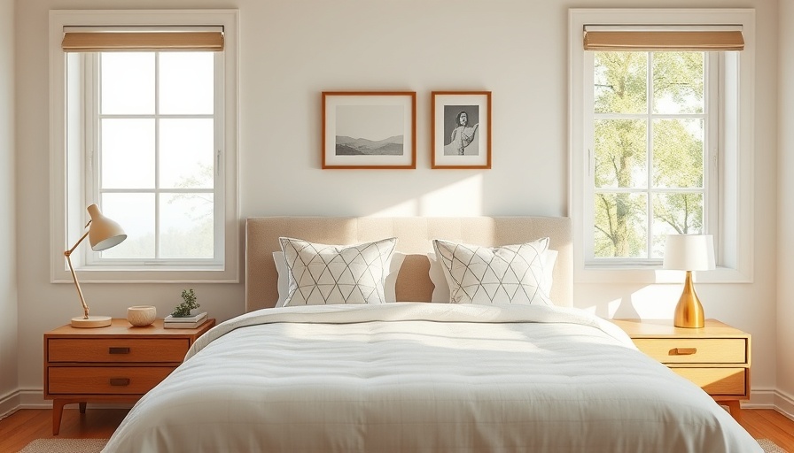French Mod Bedroom Design with mid-century elements and natural light.