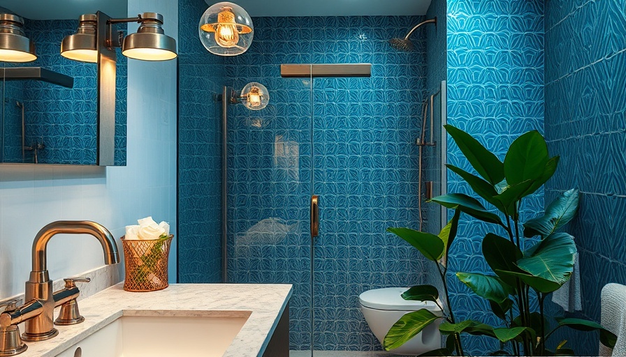 Elegant modern bathroom with mixed metal features and glass shower.